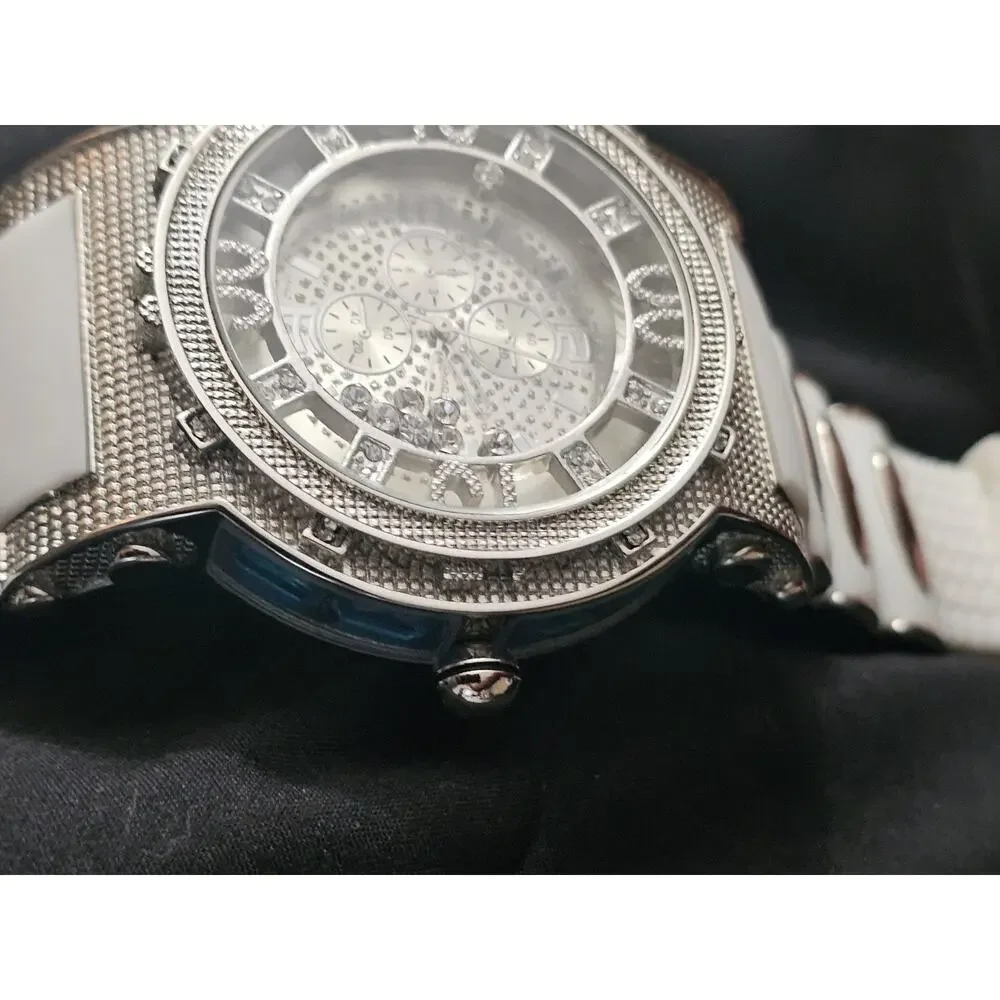 53.1mm LARGE Quartz Analog Watch Metal Tone with white Silicone bullet band